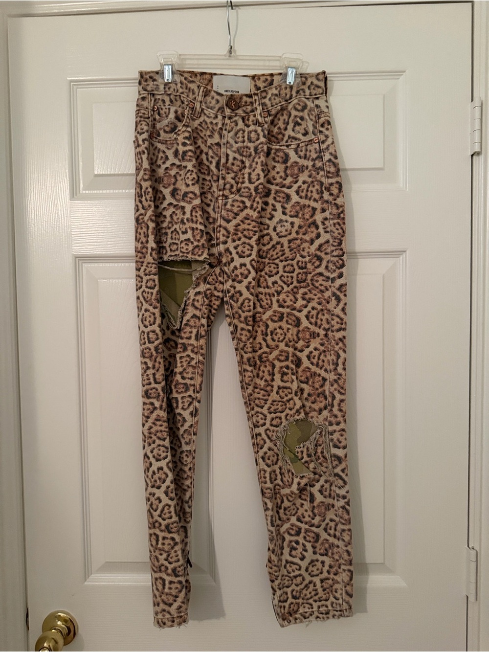 One Teaspoon Beige Leopard Print Jeans